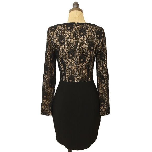 Dress The Population Chante Dress XS Lace Asymmetrical Neck Black Multi EUC B8 - Picture 4 of 6